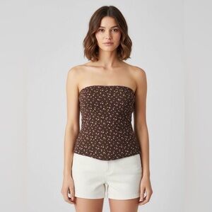 Hollister NWT Brown Floral Strapless Top